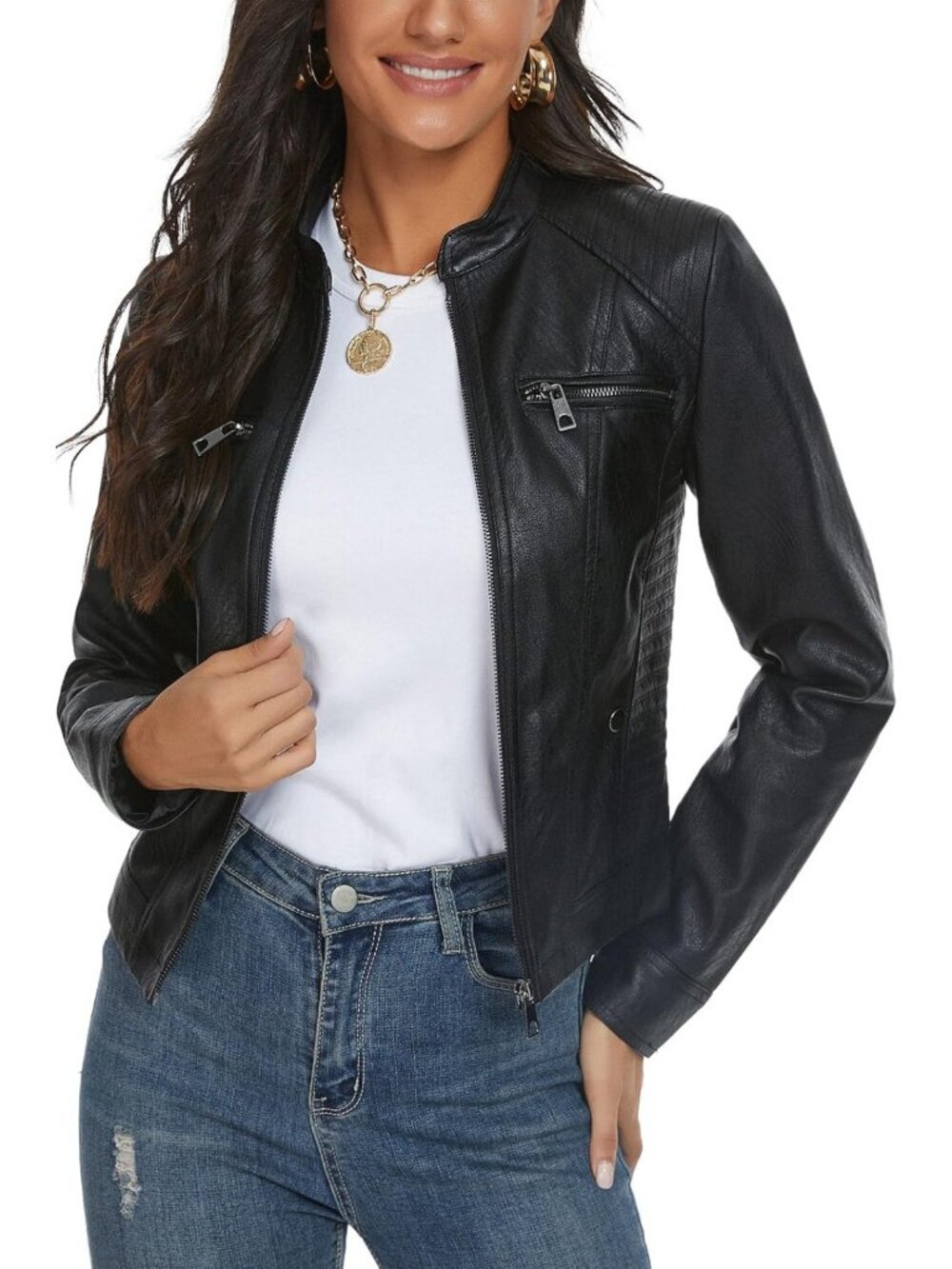 Chic Faux Leather Moto Jacket for Women | Trendy, Stylish Outerwear, Size